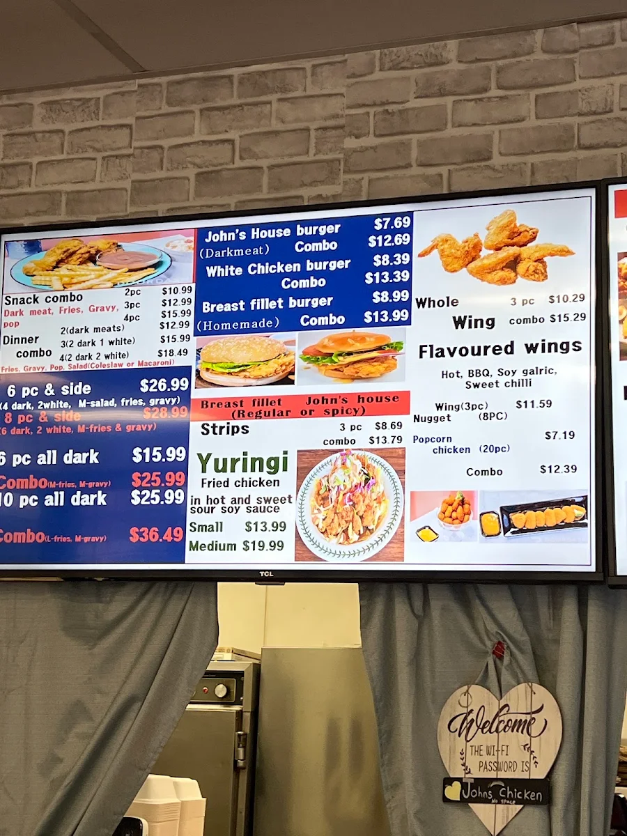 Menu, John's Fried Chicken Chilliwack