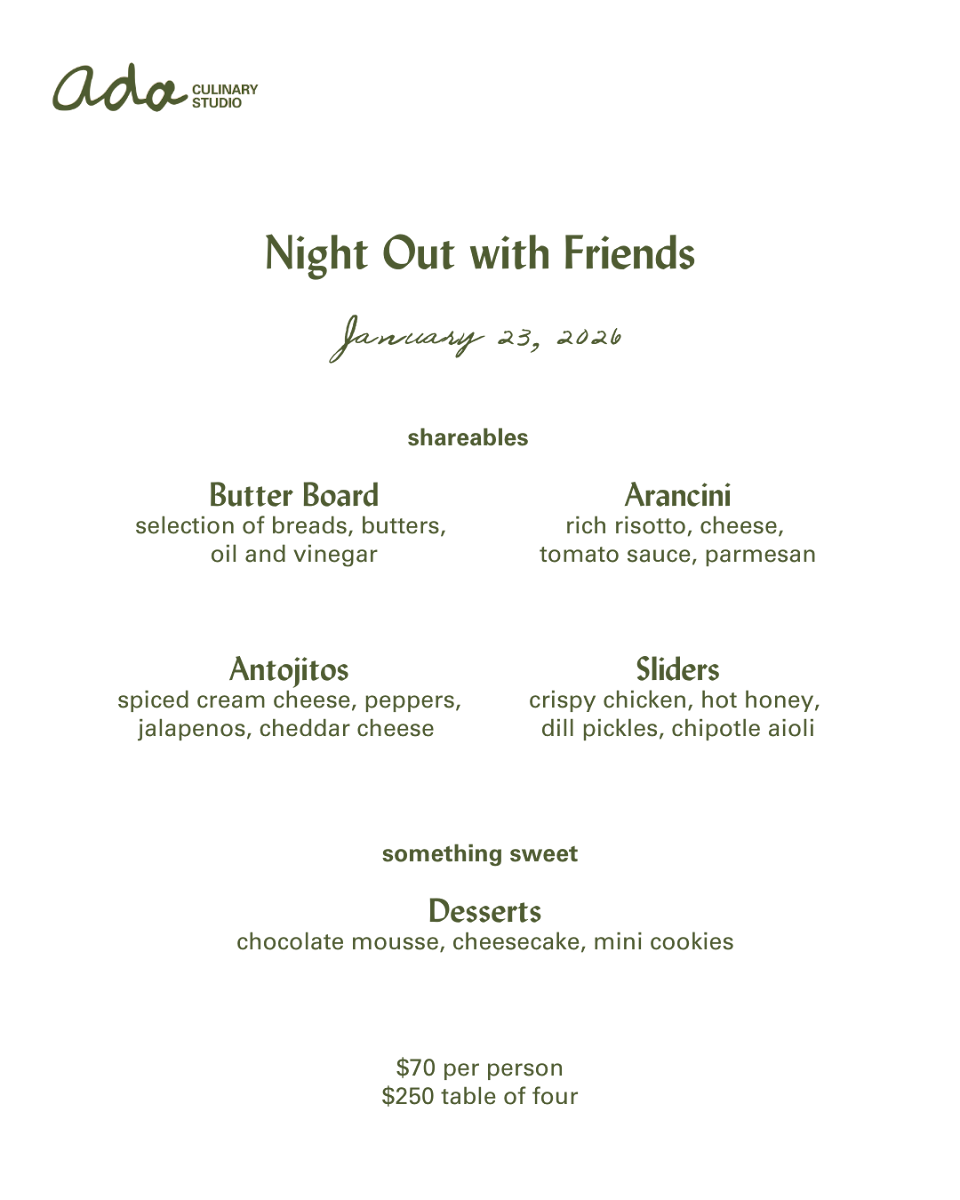 Menu, Ada Culinary Studio and Grab and Go