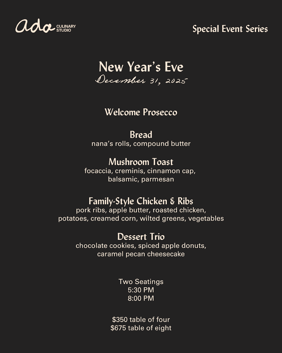 Menu, Ada Culinary Studio and Grab and Go