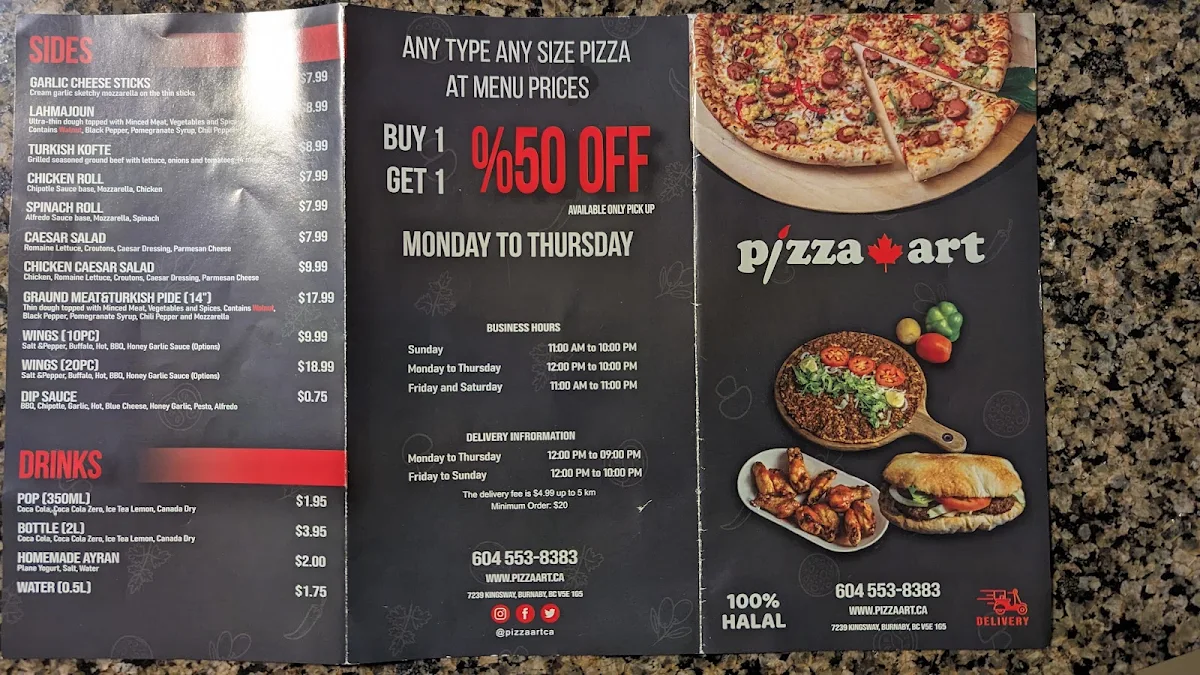 Menu, Pizza Art- BURNABY