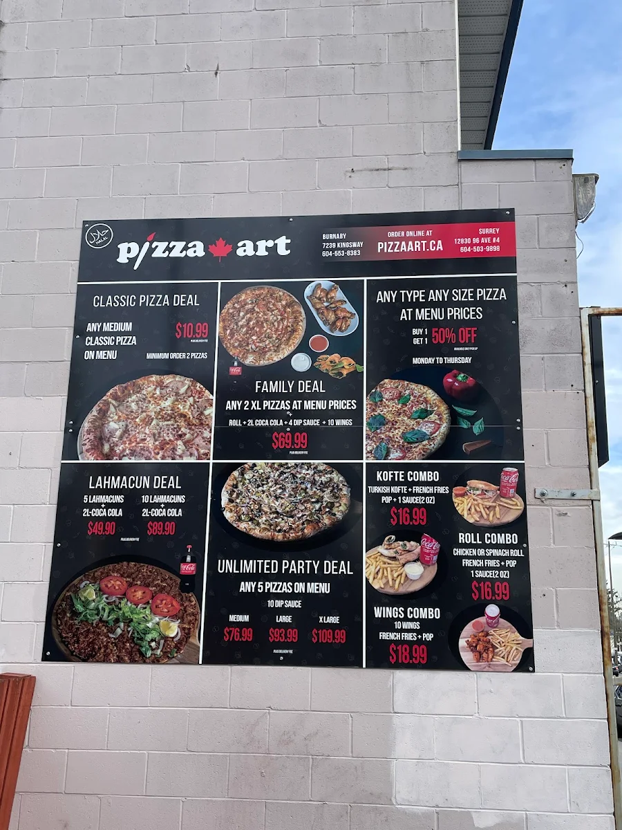 Menu, Pizza Art- BURNABY