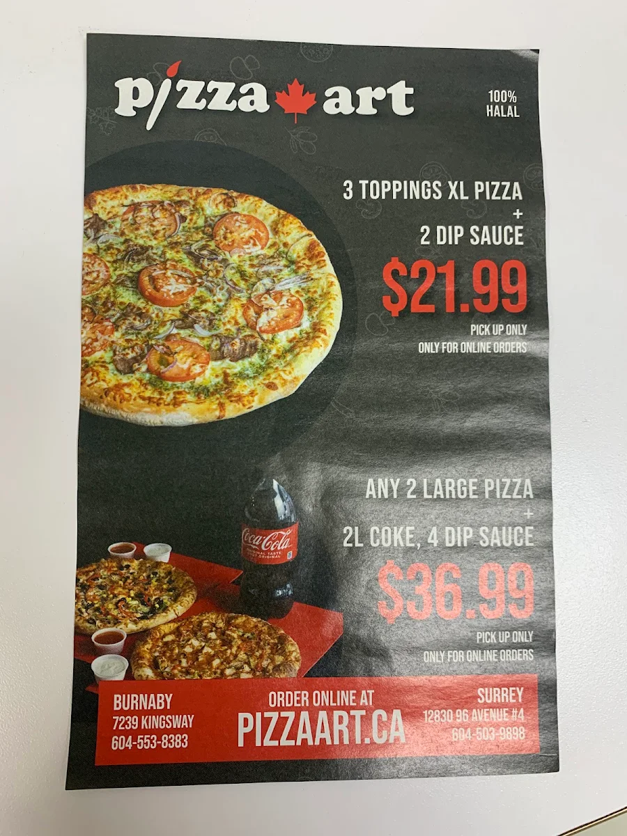 Menu, Pizza Art- BURNABY
