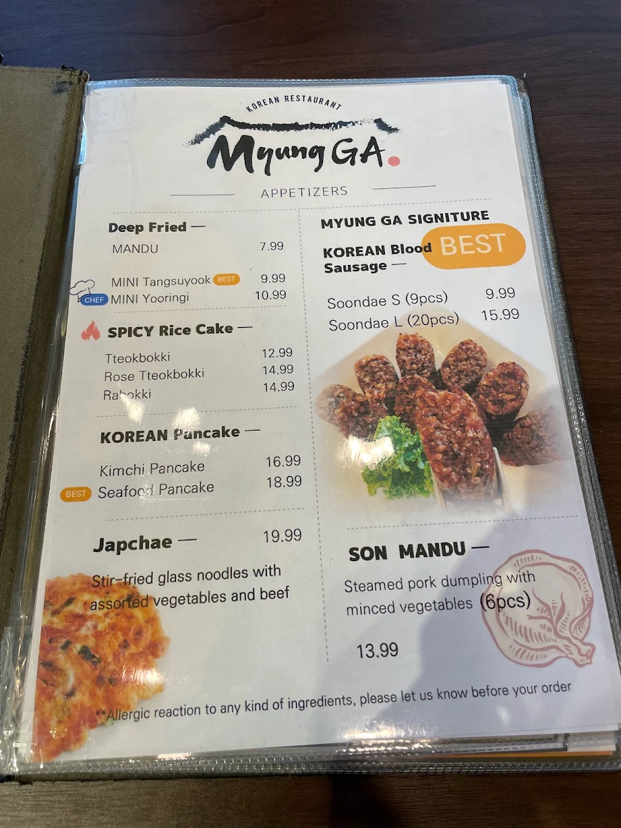 Menu, MyungGA Korean Restaurant
