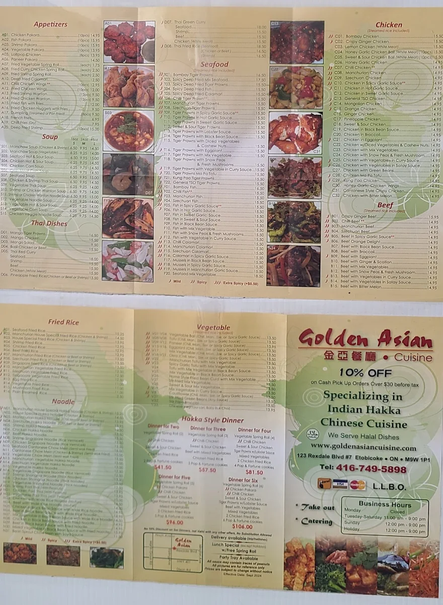 Menu, Golden Asian Cuisine