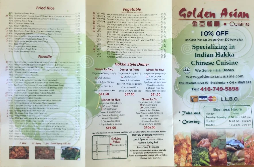 Menu, Golden Asian Cuisine