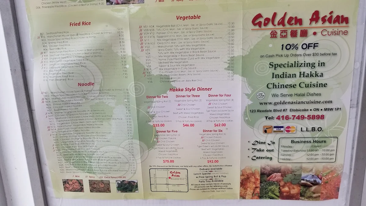 Menu, Golden Asian Cuisine