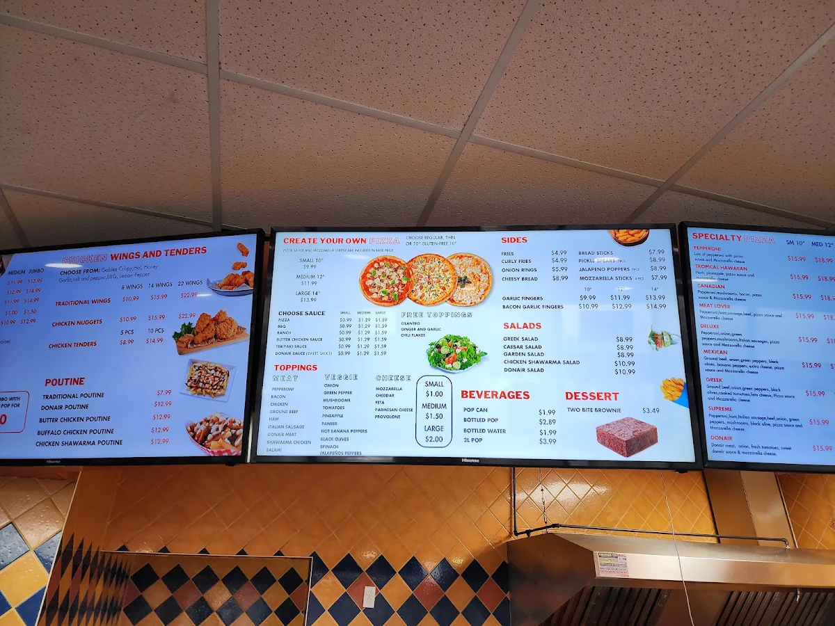 Menu, Premium Pizza & Donair