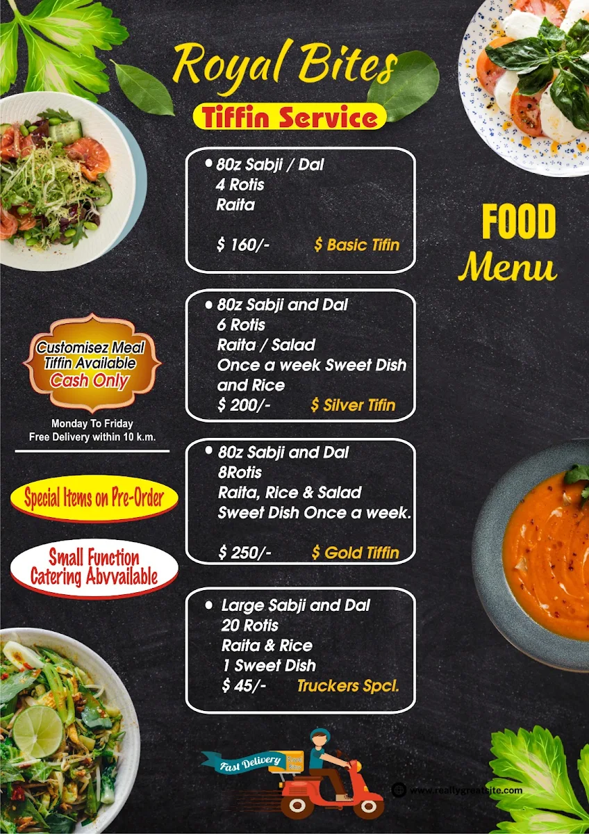 Menu, Royalbites tiffin service