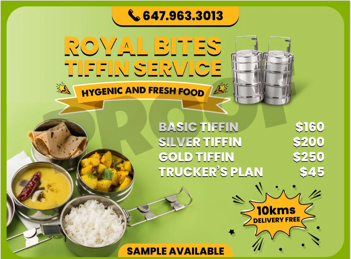 Menu, Royalbites tiffin service
