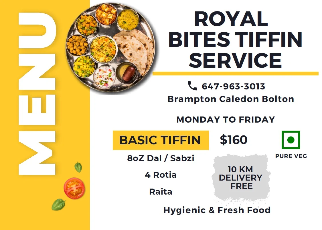 Menu, Royalbites tiffin service