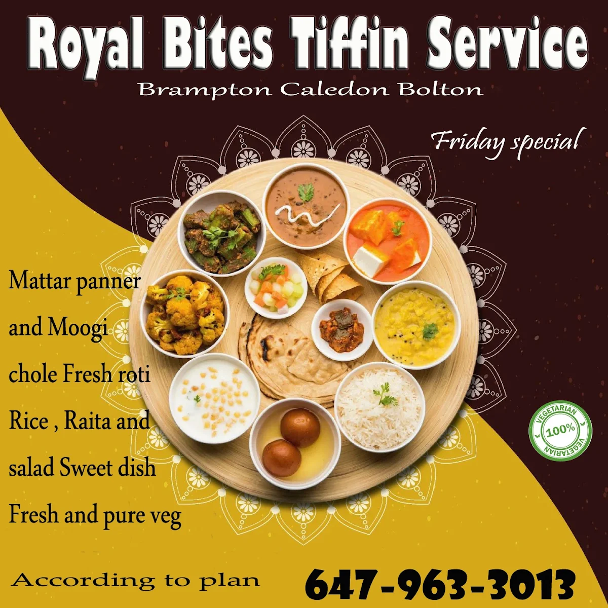Menu, Royalbites tiffin service