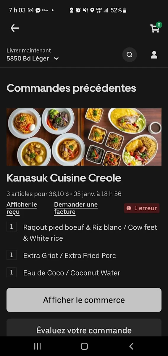 Menu, Kanasuk Cuisine Creole
