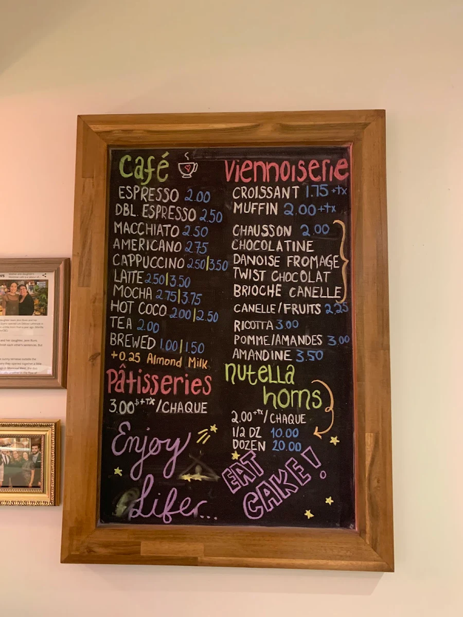 Menu, Les Délices Lafrenaie Montréal-Ouest