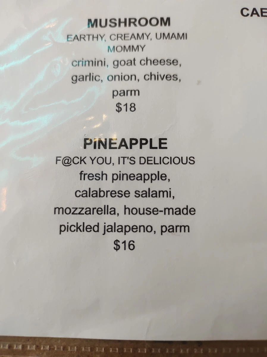 Menu, Pizza Monster