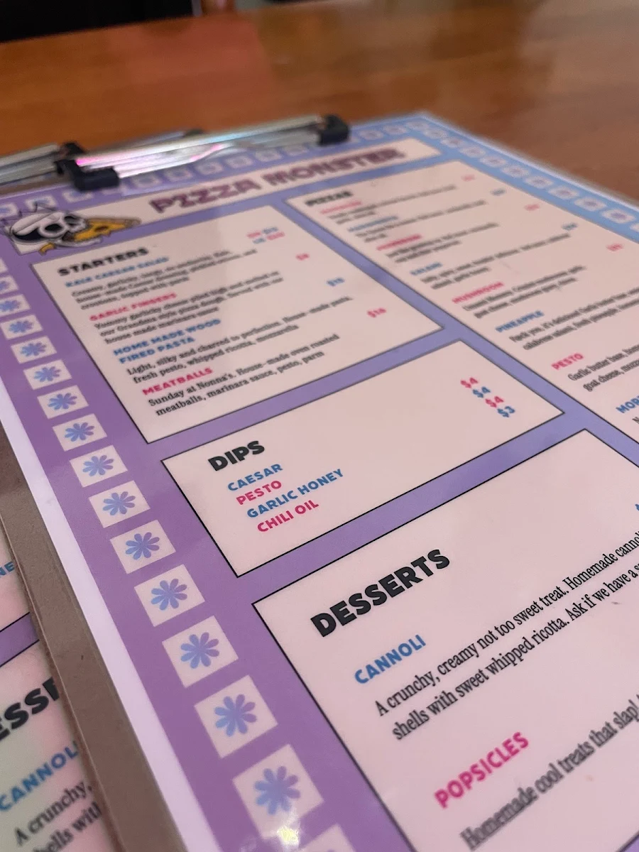Menu, Pizza Monster