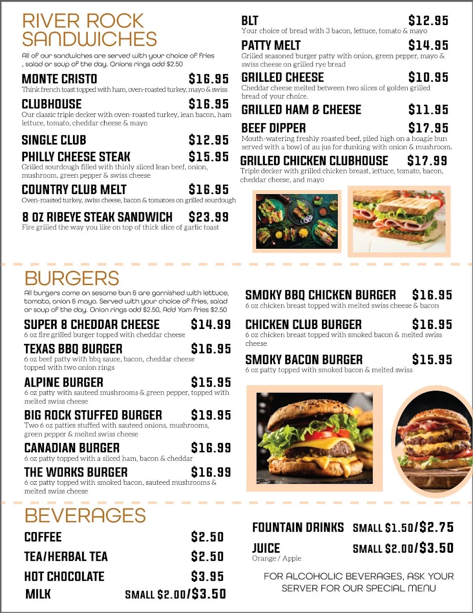 Menu, River Rock Grill