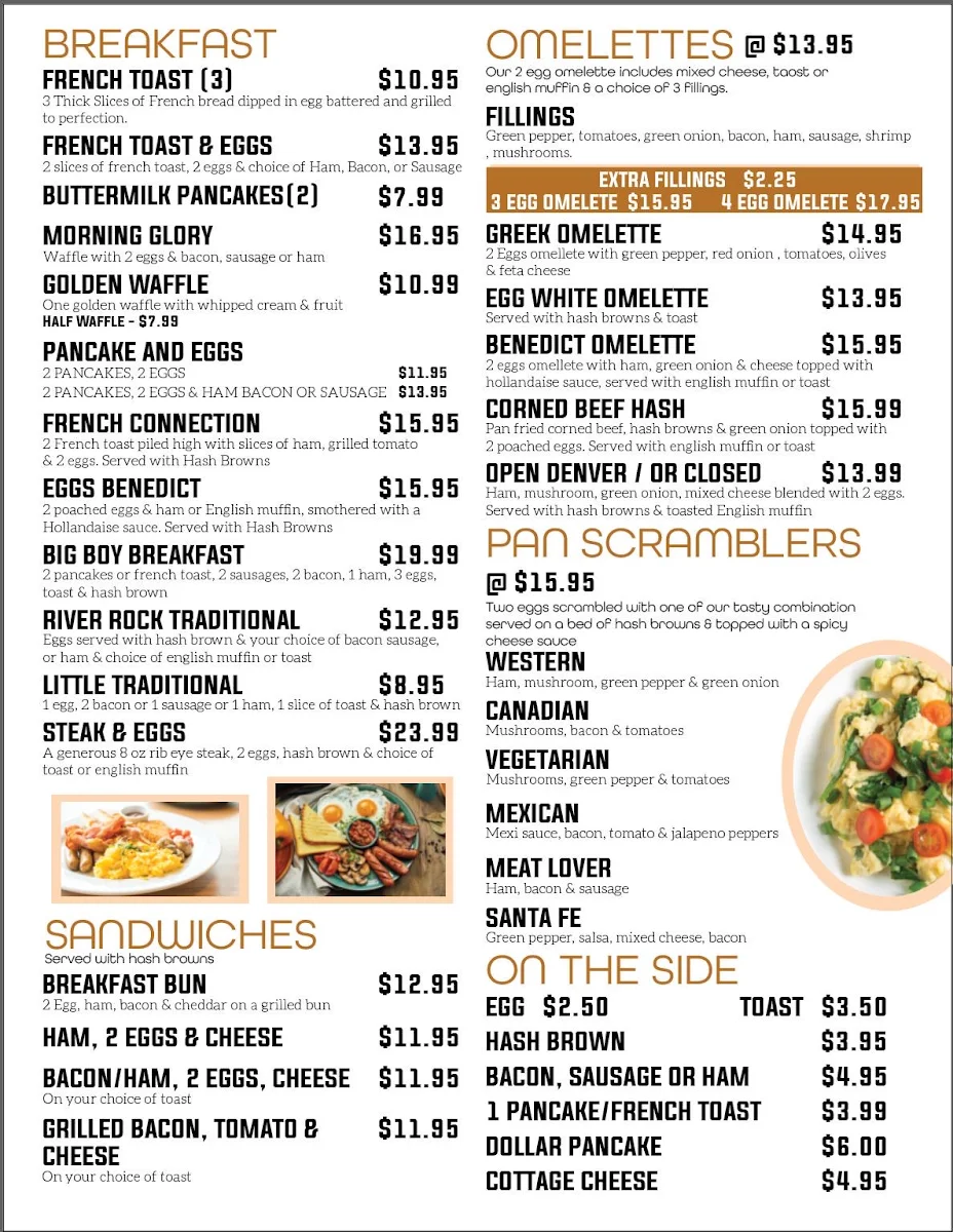 Menu, River Rock Grill