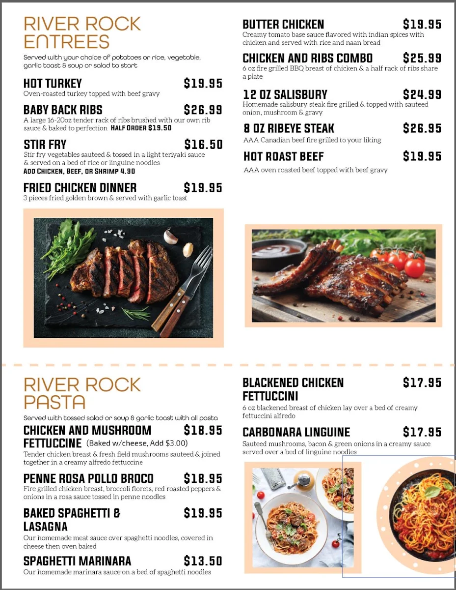 Menu, River Rock Grill
