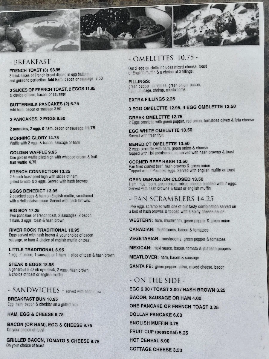 Menu, River Rock Grill