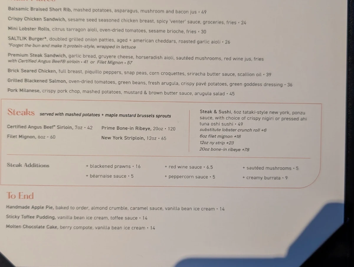 Menu, SALTLIK Calgary