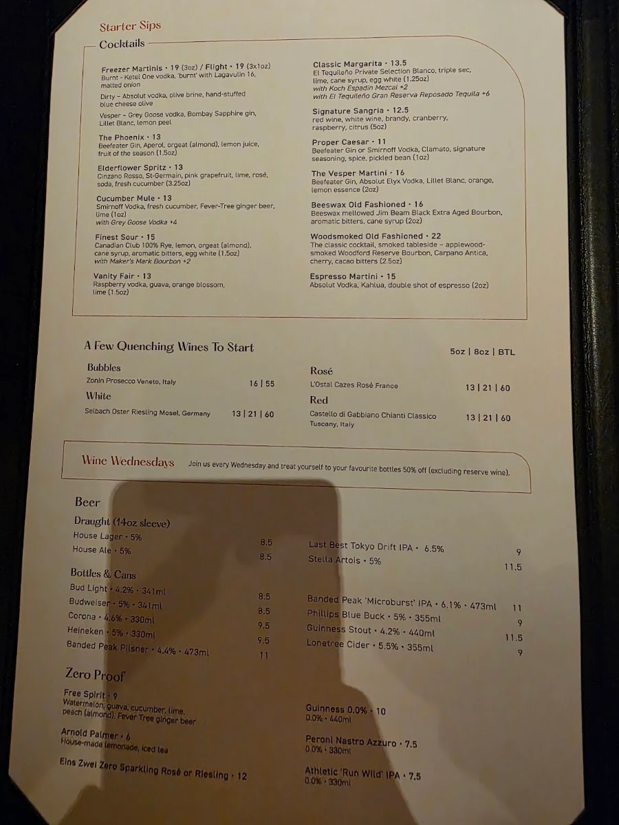 Menu, SALTLIK Calgary