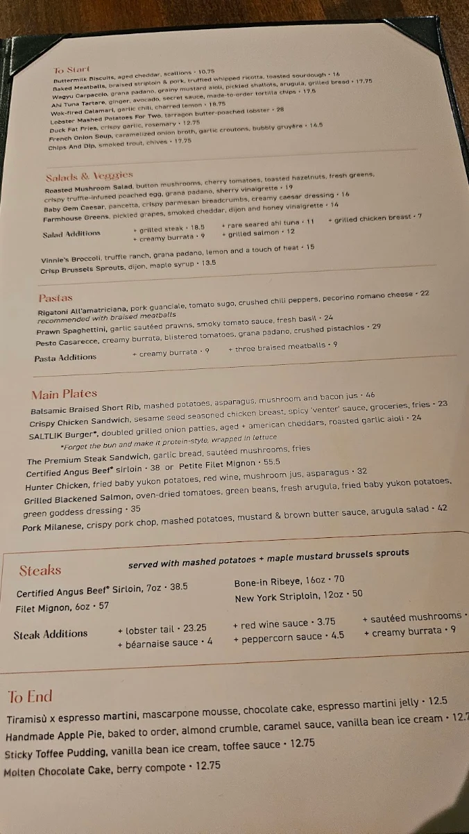 Menu, SALTLIK Calgary