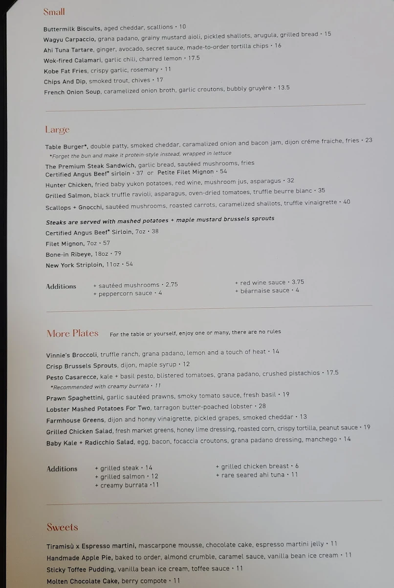 Menu, SALTLIK Calgary