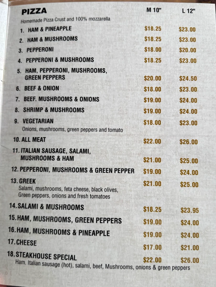 Menu, Lacombe Bar and Steakhouse
