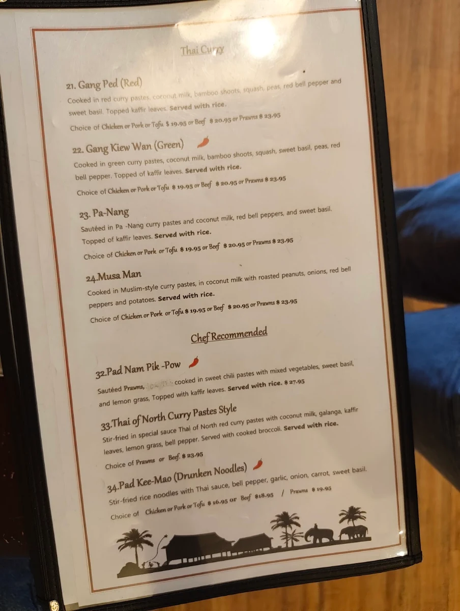 Menu, Family Thai Restaurant