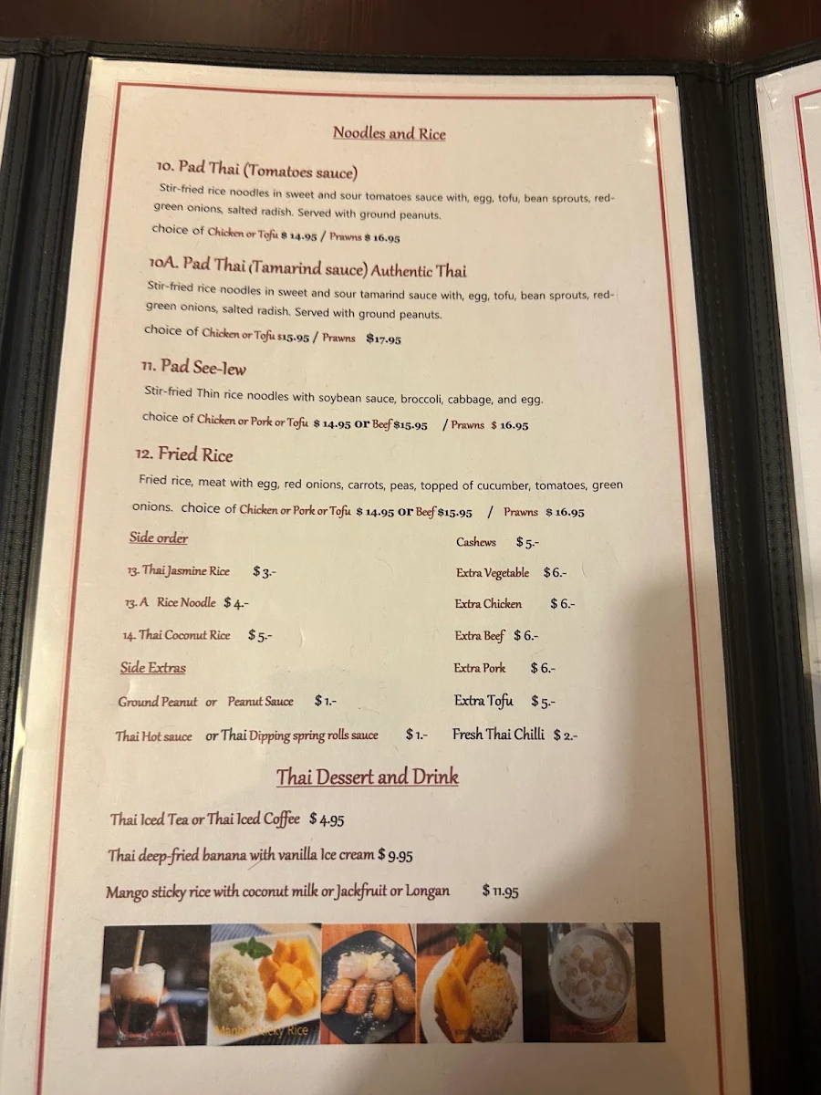 Menu, Family Thai Restaurant