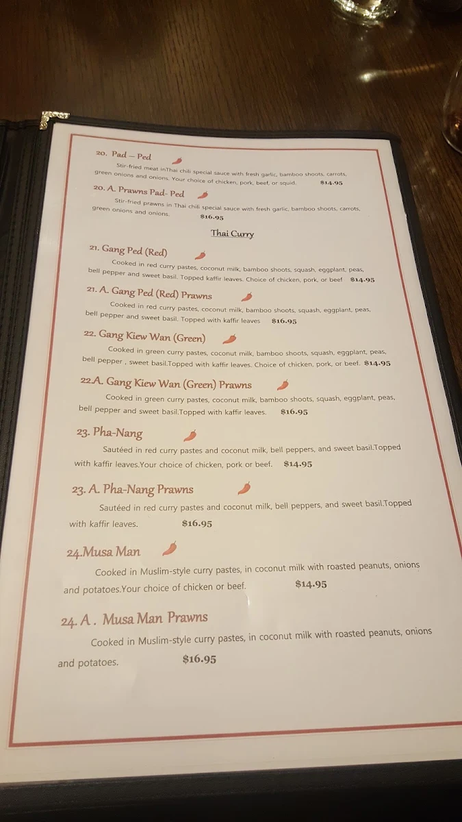 Menu, Family Thai Restaurant