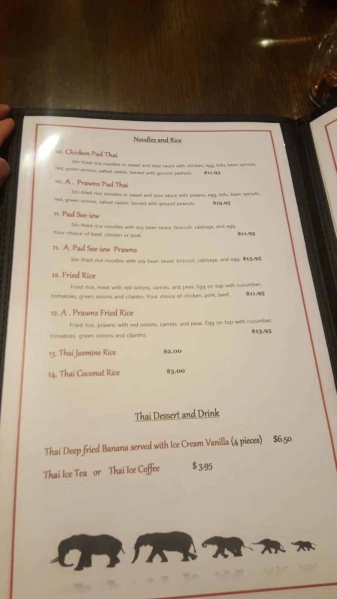 Menu, Family Thai Restaurant