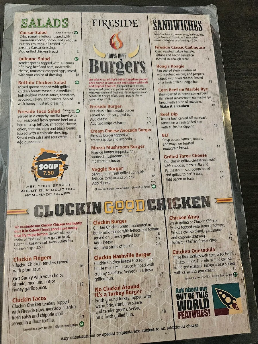 Menu, Fireside Grill and Bar