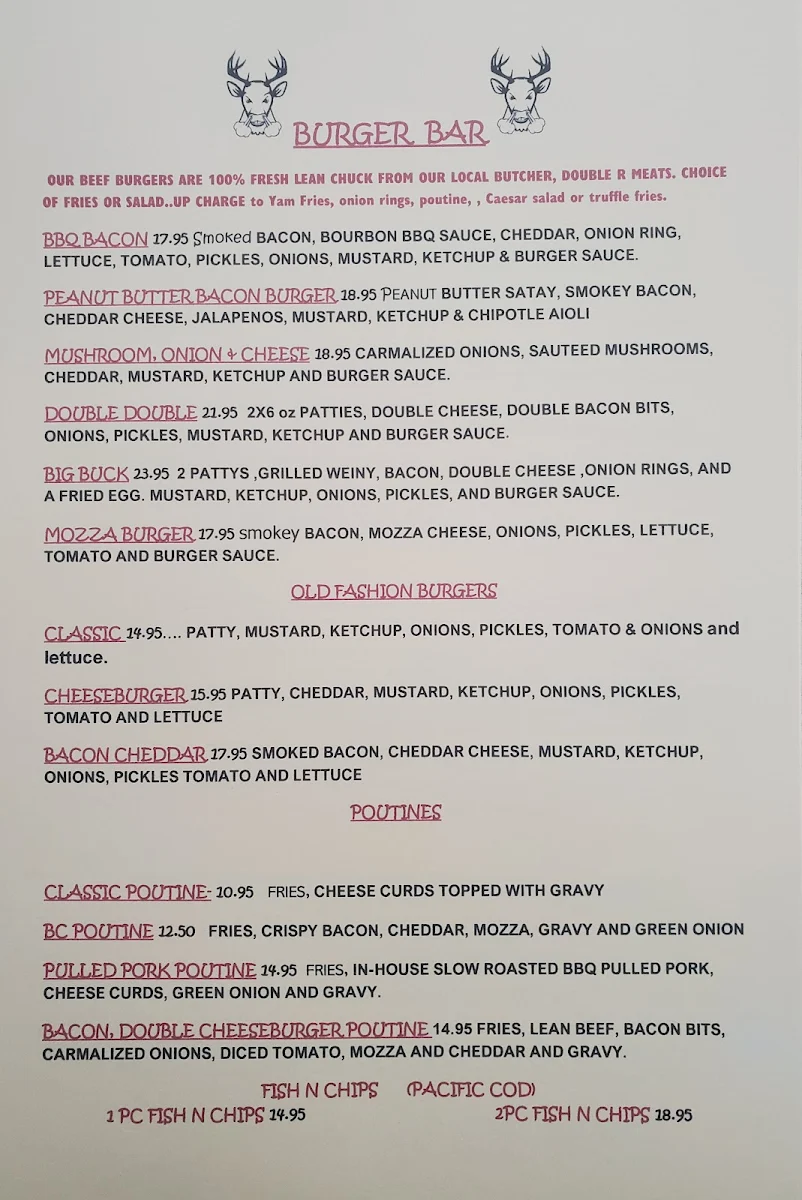Menu, Bucksnort's Bar & Grill
