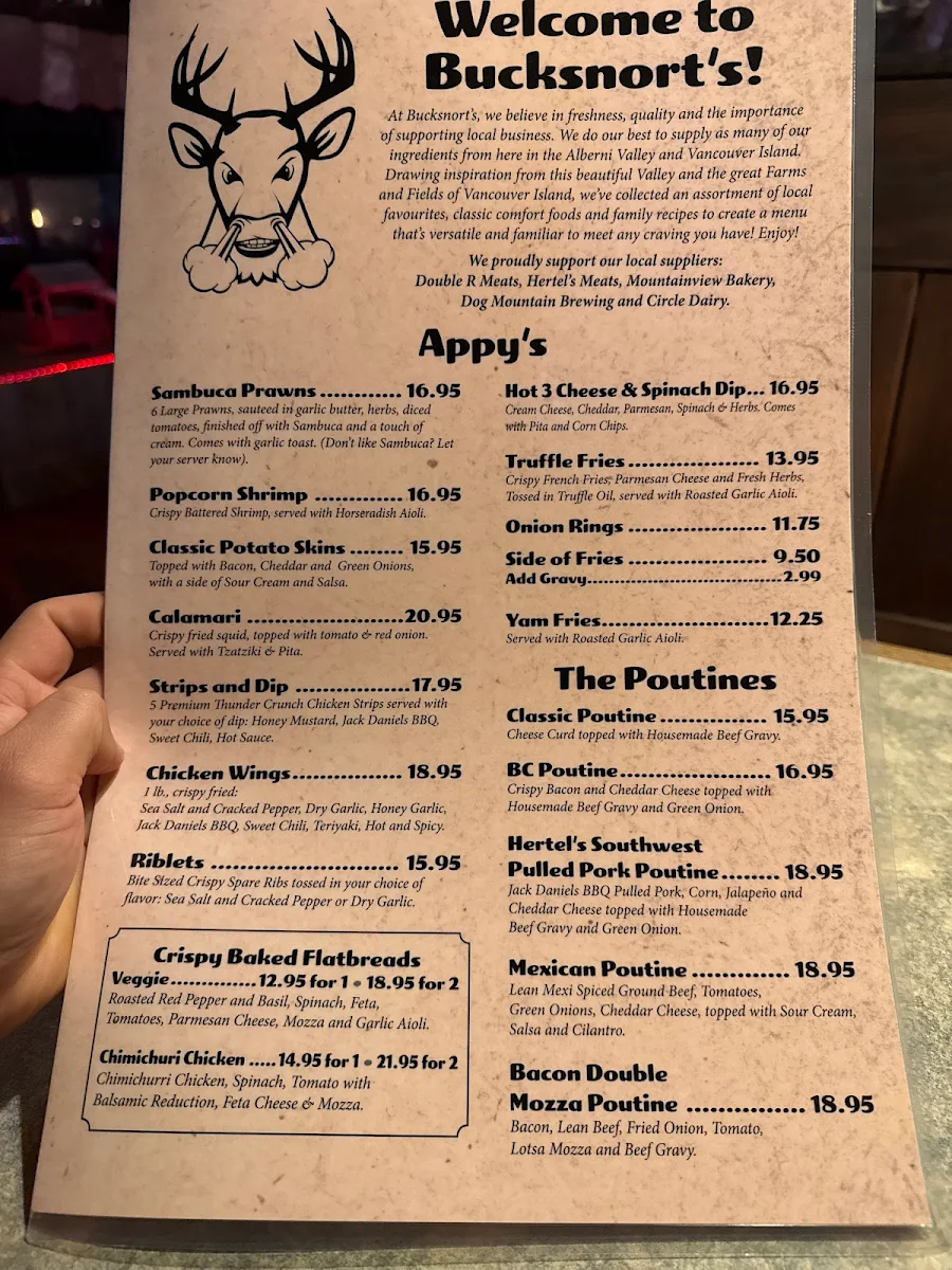 Menu, Bucksnort's Bar & Grill