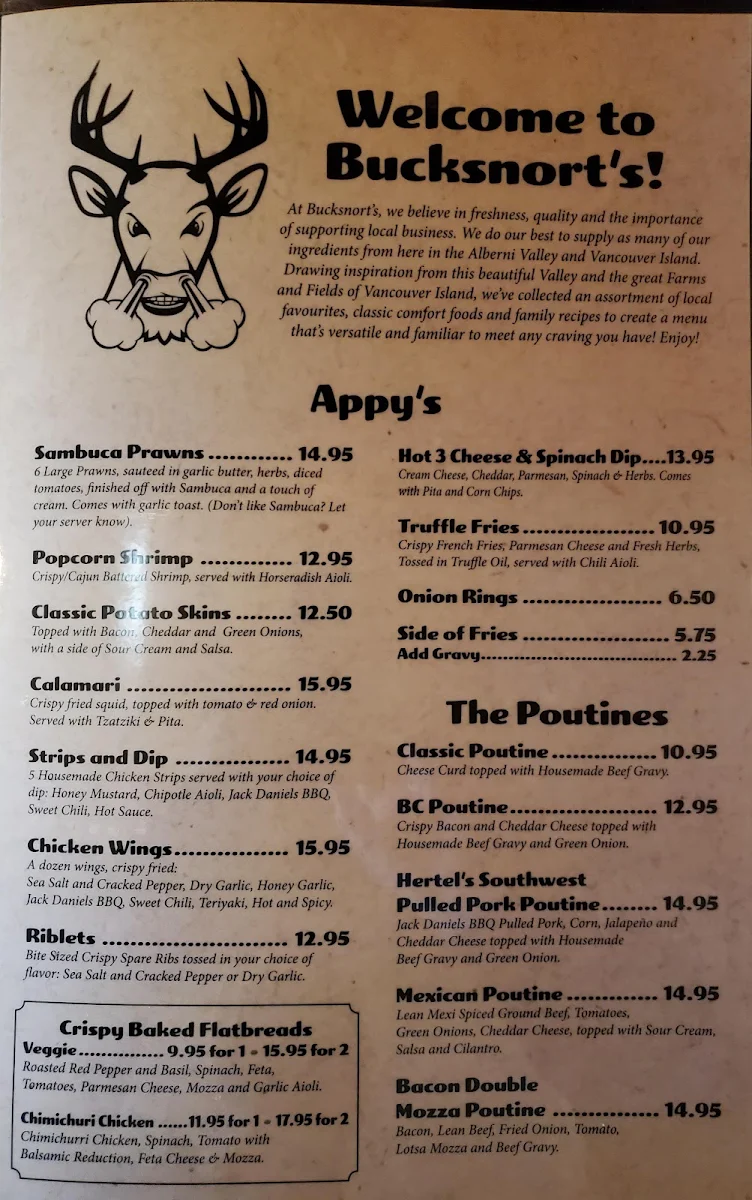 Menu, Bucksnort's Bar & Grill