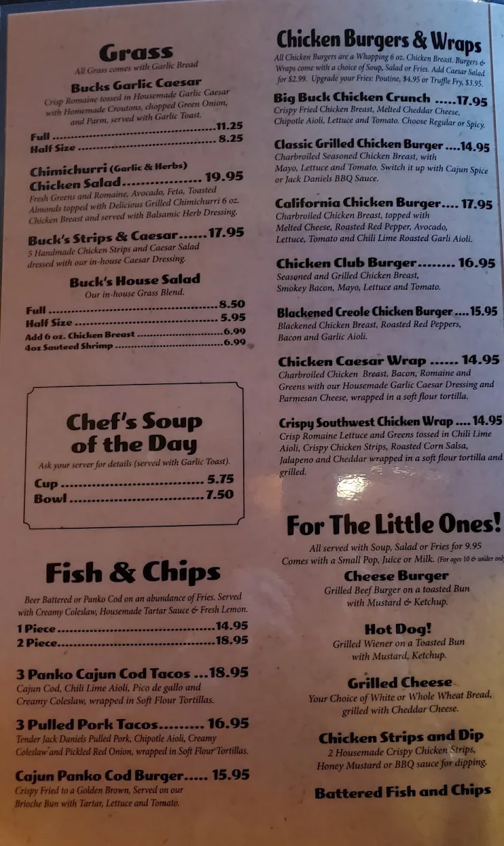 Menu, Bucksnort's Bar & Grill