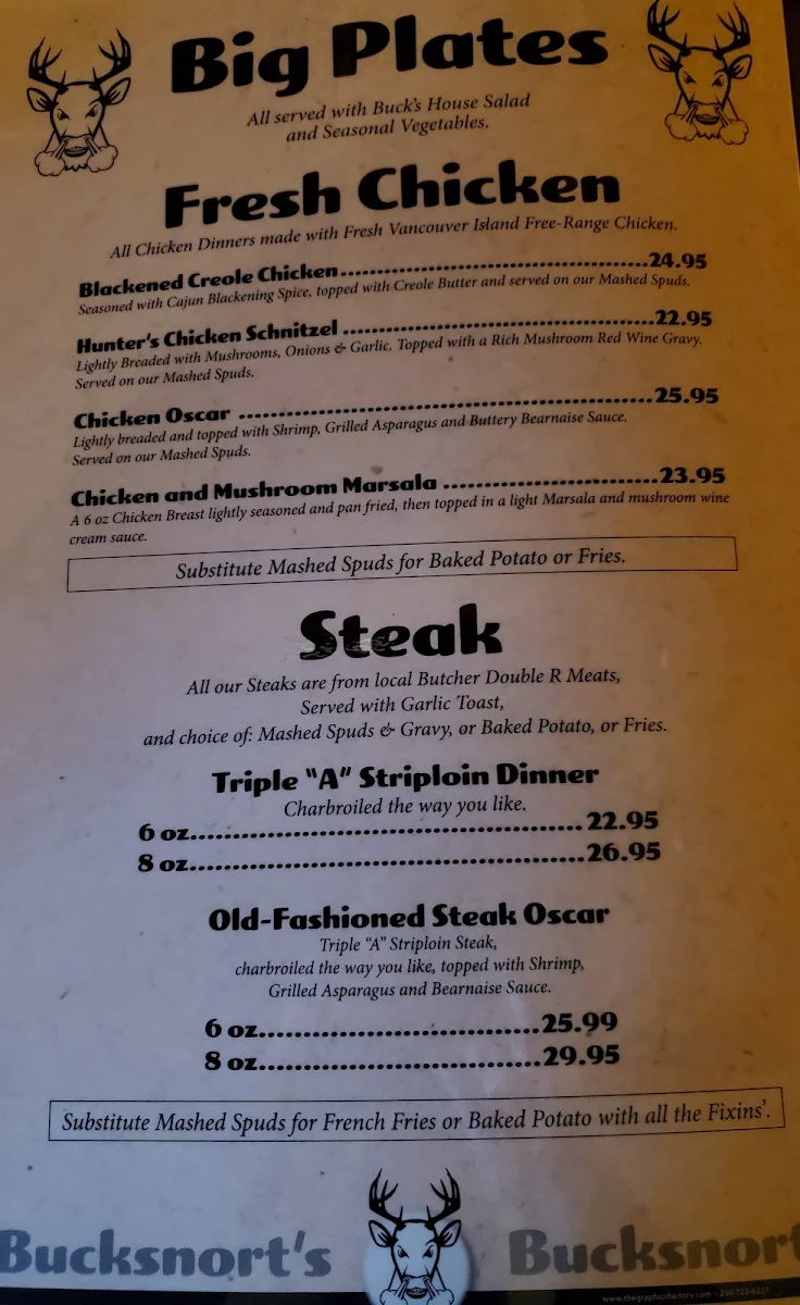 Menu, Bucksnort's Bar & Grill