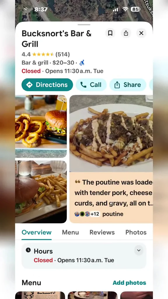 Menu, Bucksnort's Bar & Grill