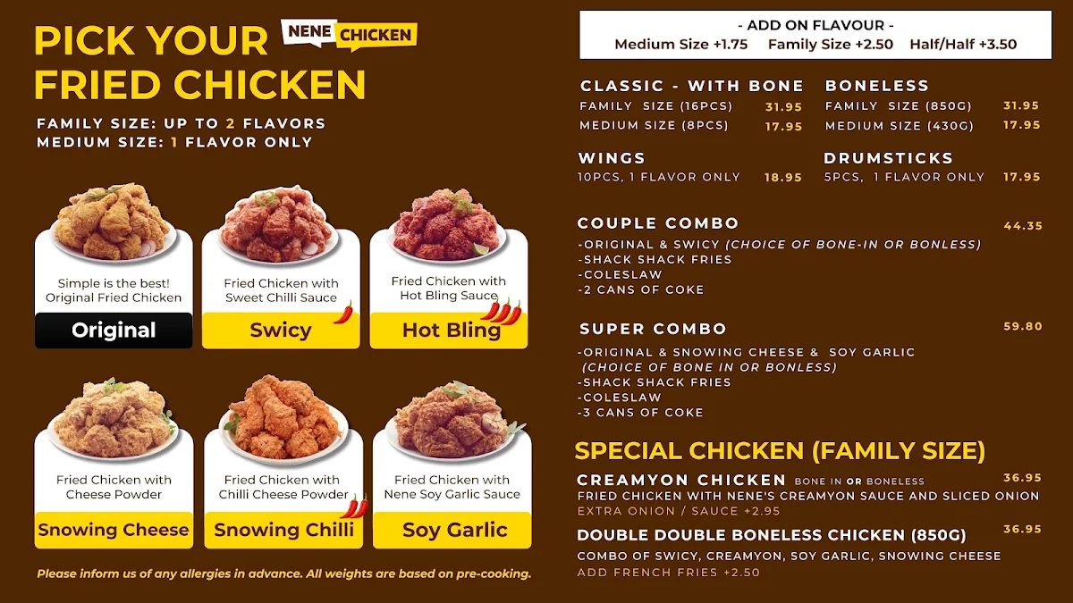 Menu, NeNe Chicken