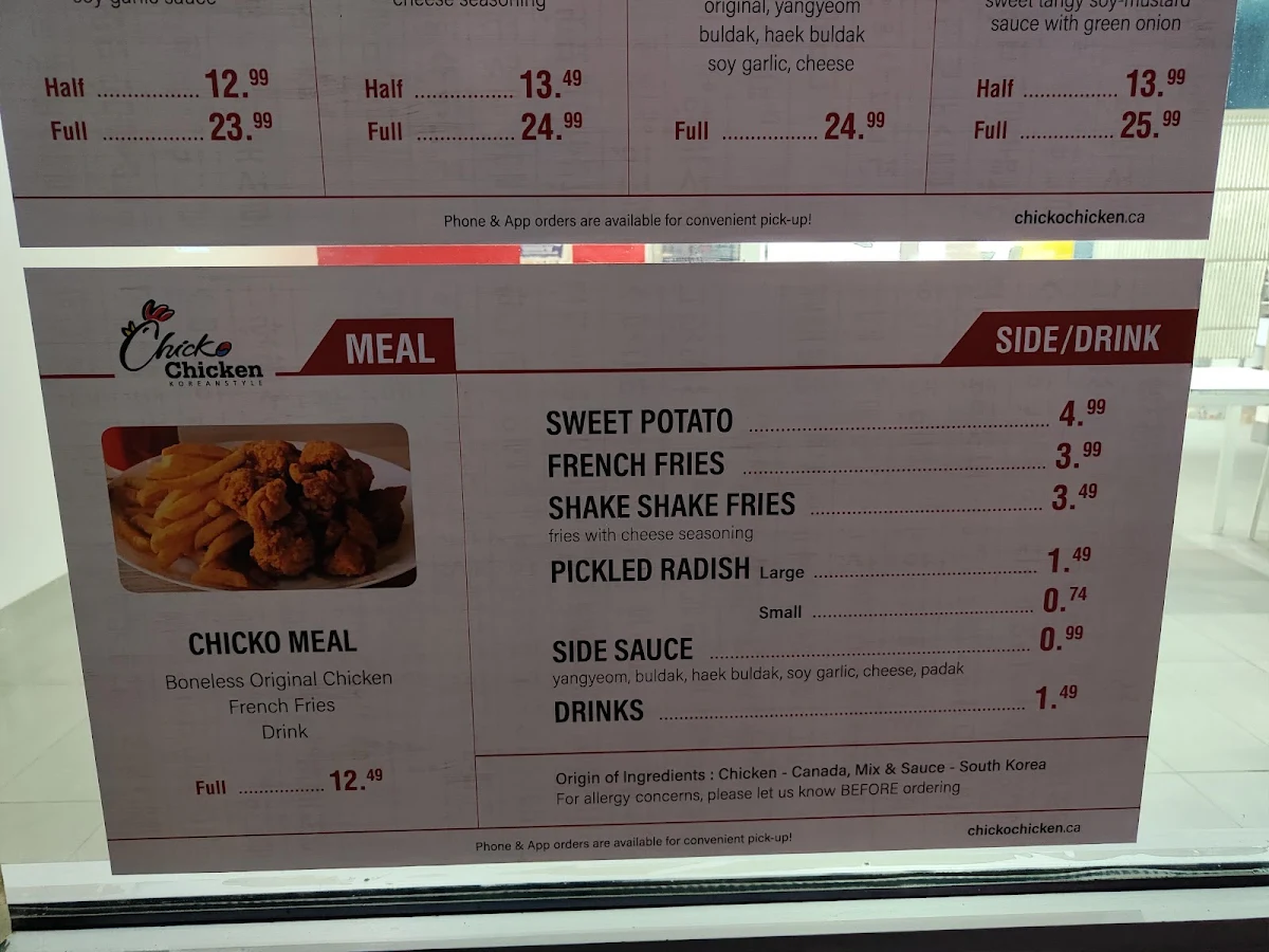 Menu, NeNe Chicken