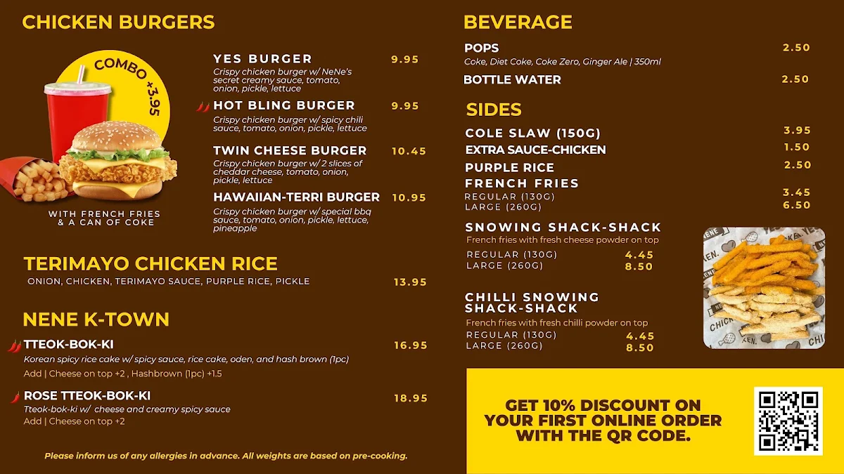 Menu, NeNe Chicken