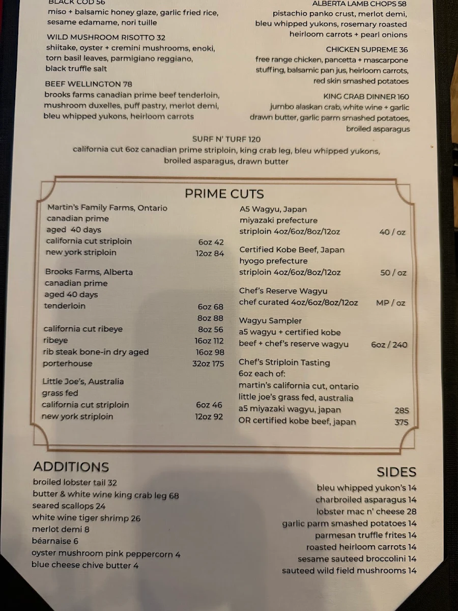 Menu, Prime Steak + Raw Bar
