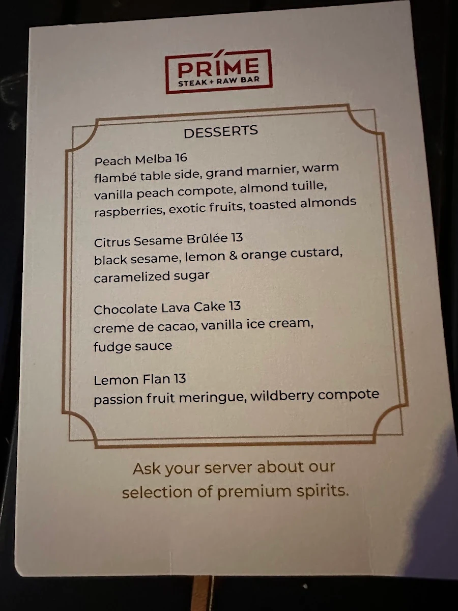 Menu, Prime Steak + Raw Bar