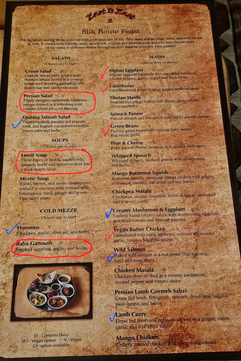 Menu, East Is East