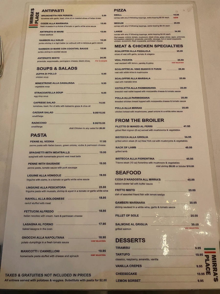 Menu, Mirra's Place