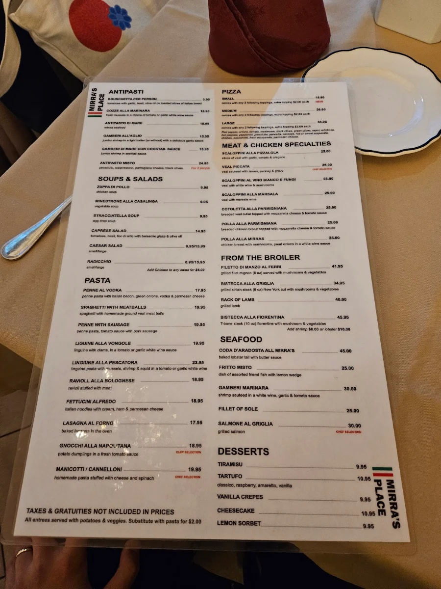 Menu, Mirra's Place