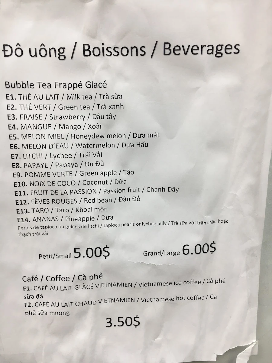 Menu, Marché Hung Phat