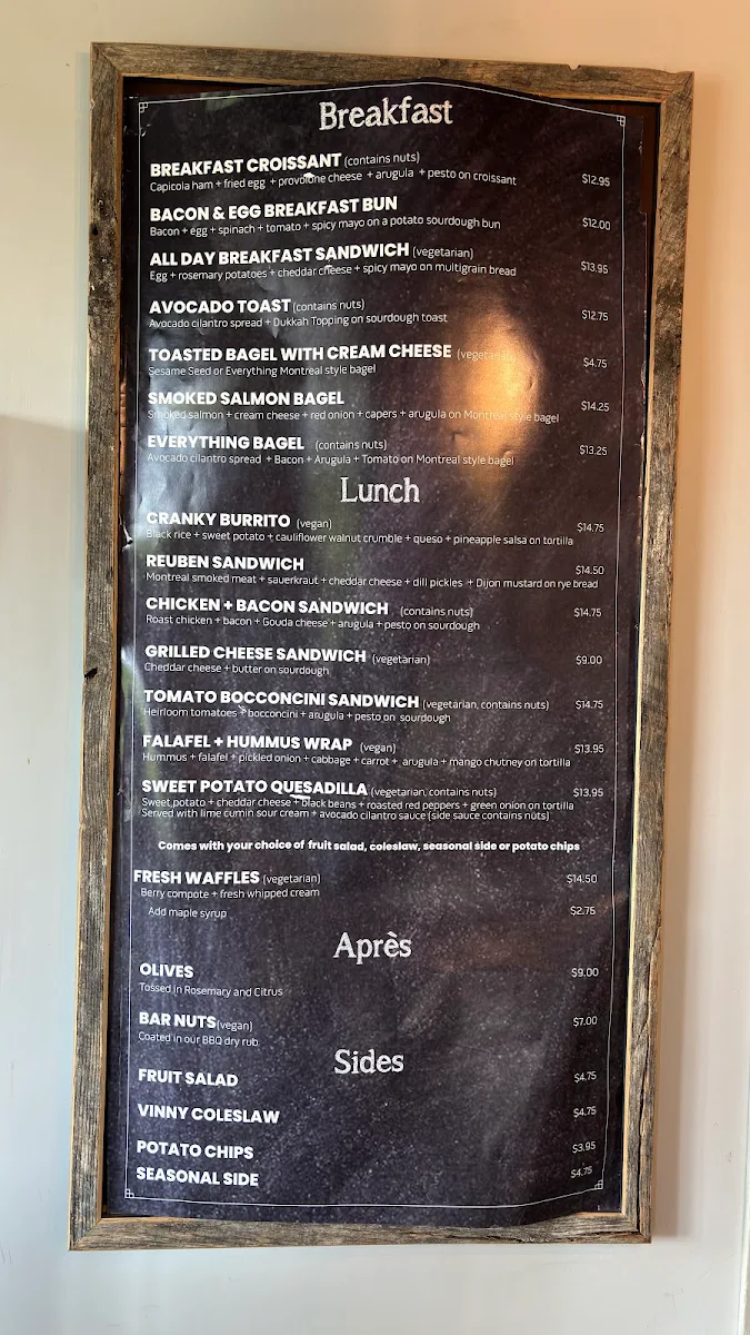 Menu, Cranked Espresso Bar