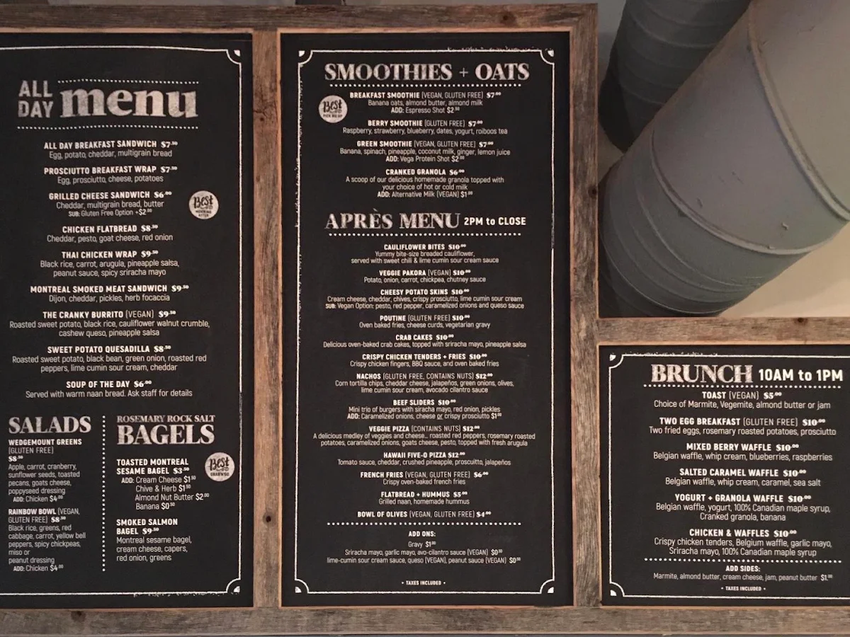 Menu, Cranked Espresso Bar